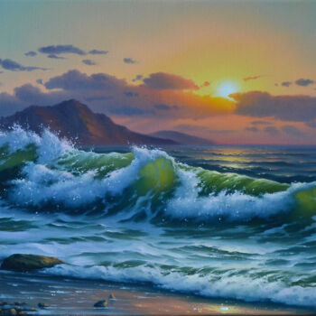 Pintura intitulada "Oil Painting sea-Co…" por Serhii Stoev, Obras de arte originais, Óleo