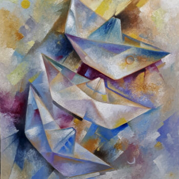 Картина под названием "Papers Boats" - Serhii Voichenko, Подлинное произведение искусства, Масло