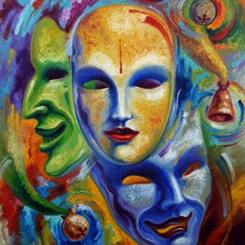Malarstwo zatytułowany „Three masks” autorstwa Serhii Voichenko, Oryginalna praca, Olej
