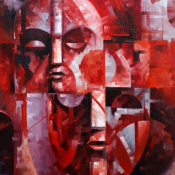Картина под названием "Masks in Red" - Serhii Voichenko, Подлинное произведение искусства, Масло