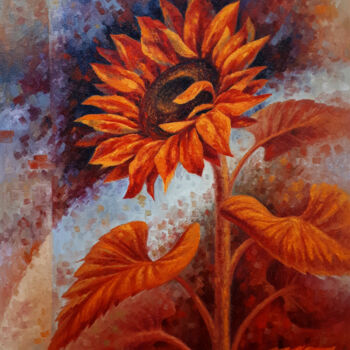 Peinture intitulée "Sunflower in orange" par Serhii Voichenko, Œuvre d'art originale, Huile