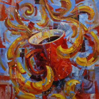 Pittura intitolato "Strong black coffee" da Serhii Voichenko, Opera d'arte originale, Olio