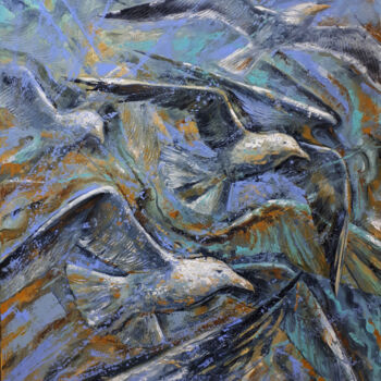 Schilderij getiteld "Sea birds" door Serhii Voichenko, Origineel Kunstwerk, Olie