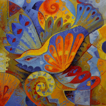 Painting titled "Sun Bird" by Serhii Voichenko, Original Artwork, Oil