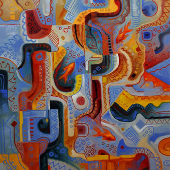 Malerei mit dem Titel "Goldfish labyrinth" von Serhii Voichenko, Original-Kunstwerk, Öl