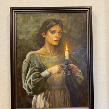 Pittura intitolato "Girl with a candle" da Serhii, Opera d'arte originale, Olio