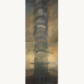 Painting titled "Tea-tower (diptych)" by Sergii Shkoliar, Original Artwork, Oil Mounted on Wood Stretcher frame