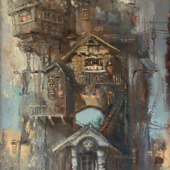 Peinture intitulée "RHINO-house" par Sergii Shkoliar, Œuvre d'art originale, Huile Monté sur Châssis en bois
