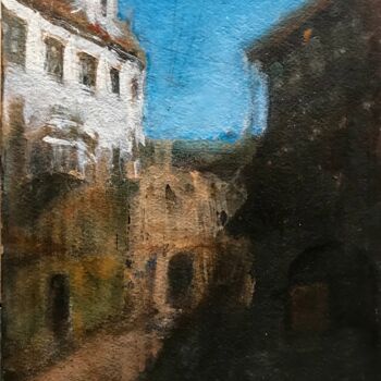 Painting titled "Old town" by Sergii Shkoliar, Original Artwork, Oil