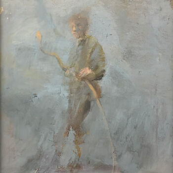 Painting titled "tense boa" by Sergii Shkoliar, Original Artwork, Oil Mounted on Wood Stretcher frame