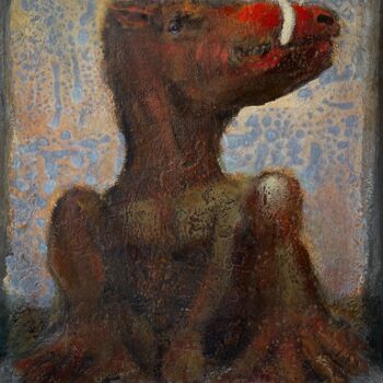 Painting titled "White Fang" by Sergii Shkoliar, Original Artwork, Oil Mounted on Wood Stretcher frame