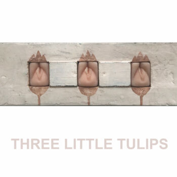 「Three Small Tulips」というタイトルの彫刻 Sergii Shkoliarによって, オリジナルのアートワーク, アクリル ウッドパネルにマウント
