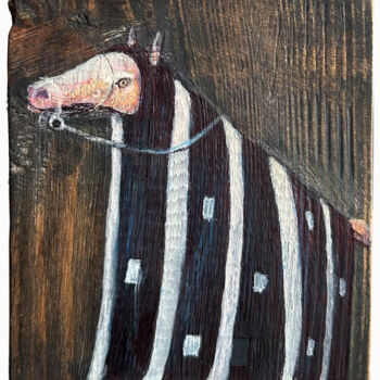 Painting titled "Wooden Horse" by Sergii Shkoliar, Original Artwork, Acrylic Mounted on Wood Panel