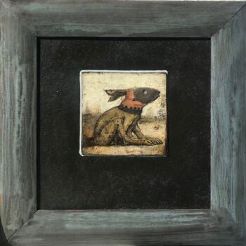 Malarstwo zatytułowany „Hare in Helmet” autorstwa Sergii Shkoliar, Oryginalna praca, Olej Zamontowany na Karton