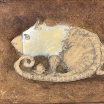 Painting titled "incognito cat 2" by Sergii Shkoliar, Original Artwork, Pencil Mounted on Cardboard
