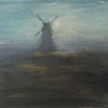 Malarstwo zatytułowany „Jampol. Windmill” autorstwa Sergii Shkoliar, Oryginalna praca, Olej Zamontowany na Drewniana rama no…