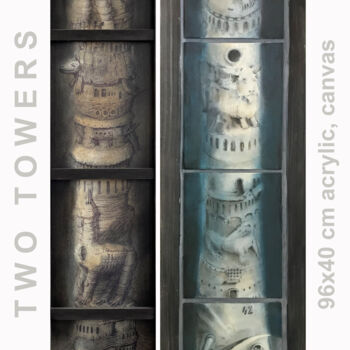 Pittura intitolato "Two Towers" da Sergii Shkoliar, Opera d'arte originale, Acrilico Montato su Cartone