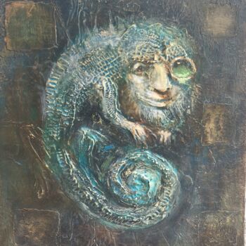 Painting titled "Chameleon" by Sergii Shkoliar, Original Artwork, Oil