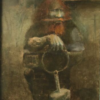 Картина под названием "Mjolnir's master" - Sergii Shkoliar, Подлинное произведение искусства, Масло Установлен на Деревянная…