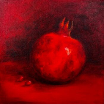 绘画 标题为“"Red on red. Pomegr…” 由Marina Shavyrina-Shkoliar, 原创艺术品, 油 安装在木质担架架上