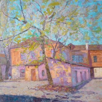 Malarstwo zatytułowany „Old courtyard in Po…” autorstwa Serhiy Vutyanov, Oryginalna praca, Olej