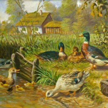 Painting titled "Ducks_(40x50)_(200)…" by Şeref Aydınlık, Original Artwork, Oil