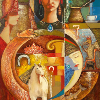 Картина под названием "Divination with a c…" - Serkhach, Подлинное произведение искусства, Масло Установлен на Деревянная ра…