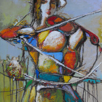 Painting titled "The violinist (50x7…" by Serkhach, Original Artwork, Oil