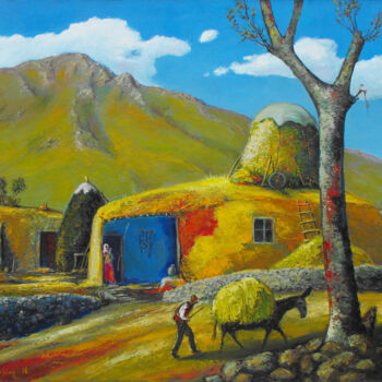 Painting titled "Rural life (70X80cm…" by Serkhach, Original Artwork, Oil Mounted on Wood Stretcher frame