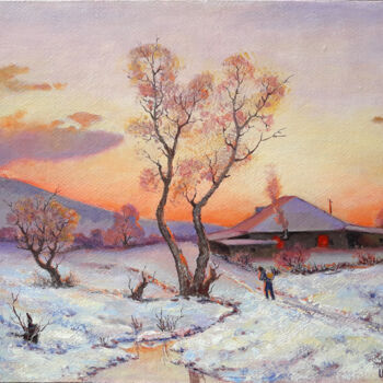 Painting titled "Warm winter (60X80c…" by Serkhach, Original Artwork, Oil Mounted on Wood Stretcher frame