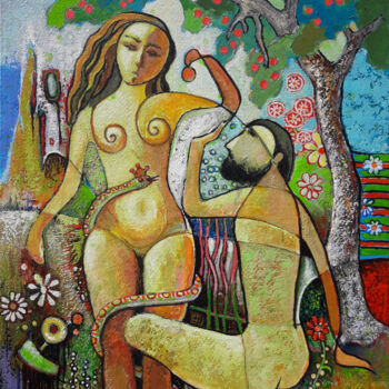 Painting titled "The forbidden fruit…" by Serkhach, Original Artwork, Acrylic Mounted on Wood Stretcher frame