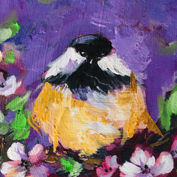 Painting titled "Framed small bird p…" by Valerie Serova, Original Artwork, Oil