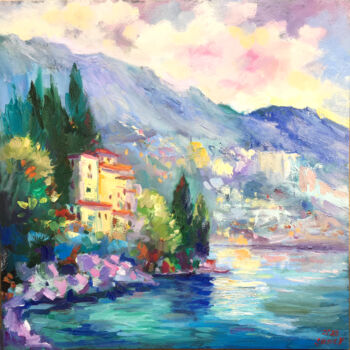 Malarstwo zatytułowany „Italy Lake Garda Or…” autorstwa Valerie Serova, Oryginalna praca, Olej
