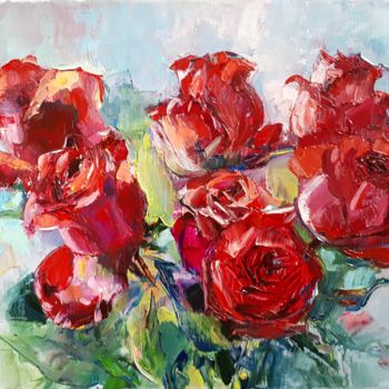 Painting titled "Red roses" by Elizaveta Khudyakova, Original Artwork, Oil