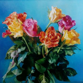 Schilderij getiteld "Roses" door Elizaveta Khudyakova, Origineel Kunstwerk, Olie