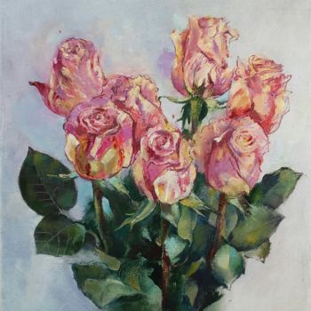 Ζωγραφική με τίτλο "Roses" από Elizaveta Khudyakova, Αυθεντικά έργα τέχνης, Λάδι