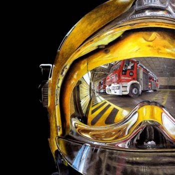 Рисунок под названием "Firefighter helmet" - Serramazing, Подлинное произведение искусства, Карандаш