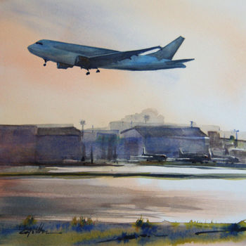 Peinture intitulée "Aviation aquarelle…" par Isabelle Seruch Capouillez, Œuvre d'art originale, Aquarelle