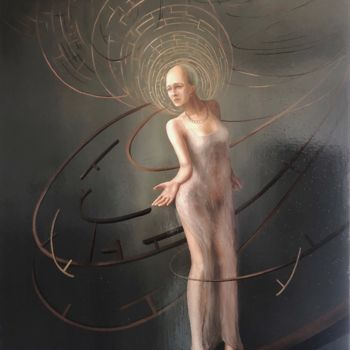 Malerei mit dem Titel "Sophia the robot" von Serge Serednitski, Original-Kunstwerk, Öl