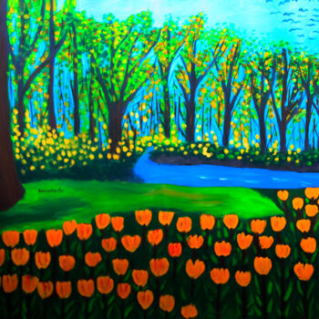 Картина под названием "Bosque con flores" - Servelio Hernández Sierra, Подлинное произведение искусства, Масло