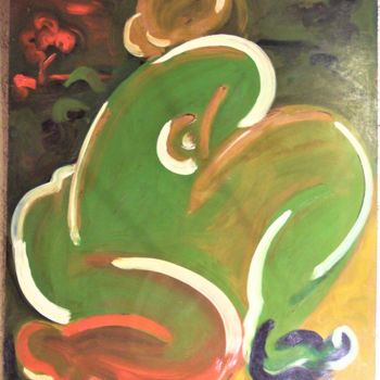 Peinture intitulée "Femme nue verte" par Servin, Œuvre d'art originale, Huile