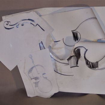 Tekening getiteld "Violon en relief" door Servin, Origineel Kunstwerk, Potlood