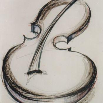 Drawing titled "Violon en perspecti…" by Servin, Original Artwork, Pencil