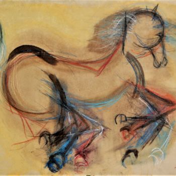 Ζωγραφική με τίτλο "cheval  pressé" από Servin, Αυθεντικά έργα τέχνης, Γκουάς