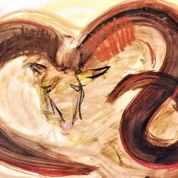 Pintura titulada "Mouflon à la corne…" por Servin, Obra de arte original, Gouache