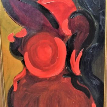 Painting titled "Nue rouge et noir" by Servin, Original Artwork, Oil