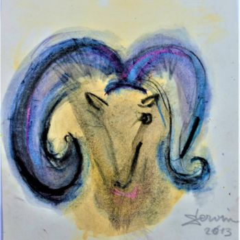 Desenho intitulada "Mouflon  asymétrique" por Servin, Obras de arte originais, Pastel