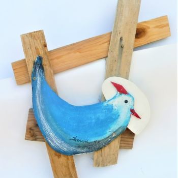 Pintura intitulada "petit oiseau bleu" por Servin, Obras de arte originais, Acrílico