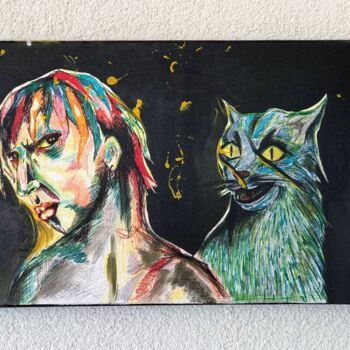 Malerei mit dem Titel "cat and man" von Sedat Sanatasan, Original-Kunstwerk, Bleistift