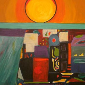 Digital Arts titled ""Sunset Over City"" by Sesha, Original Artwork, Oil